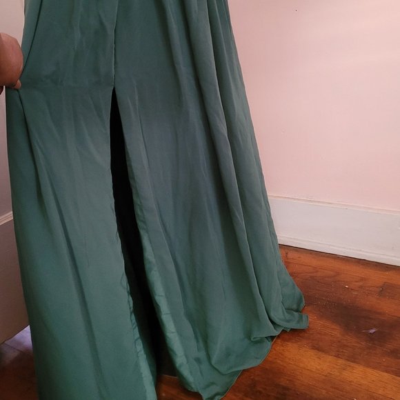 Azazie Bridesmaid Dress A-Line Pleated Eucalyptus Green Size L - Picture 6 of 12